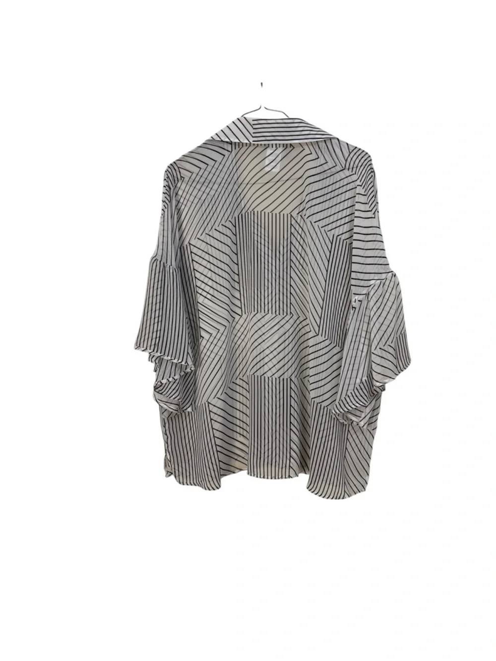 CABi contemporary white black striped button down blouse bell sleeve size large - Picture 8 of 13
